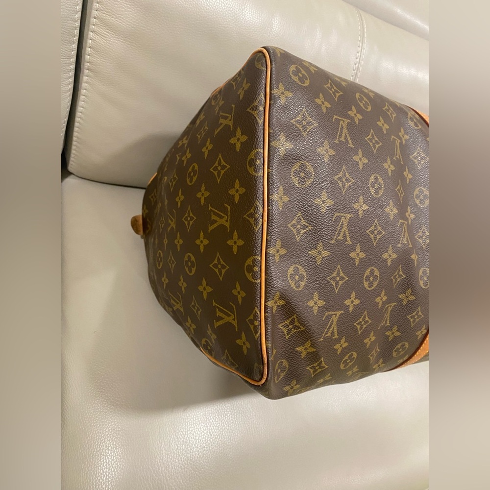 Louis Vuitton Brown Monogram Travel Duffel with Tan Leather Trim - Picture 10 of 13